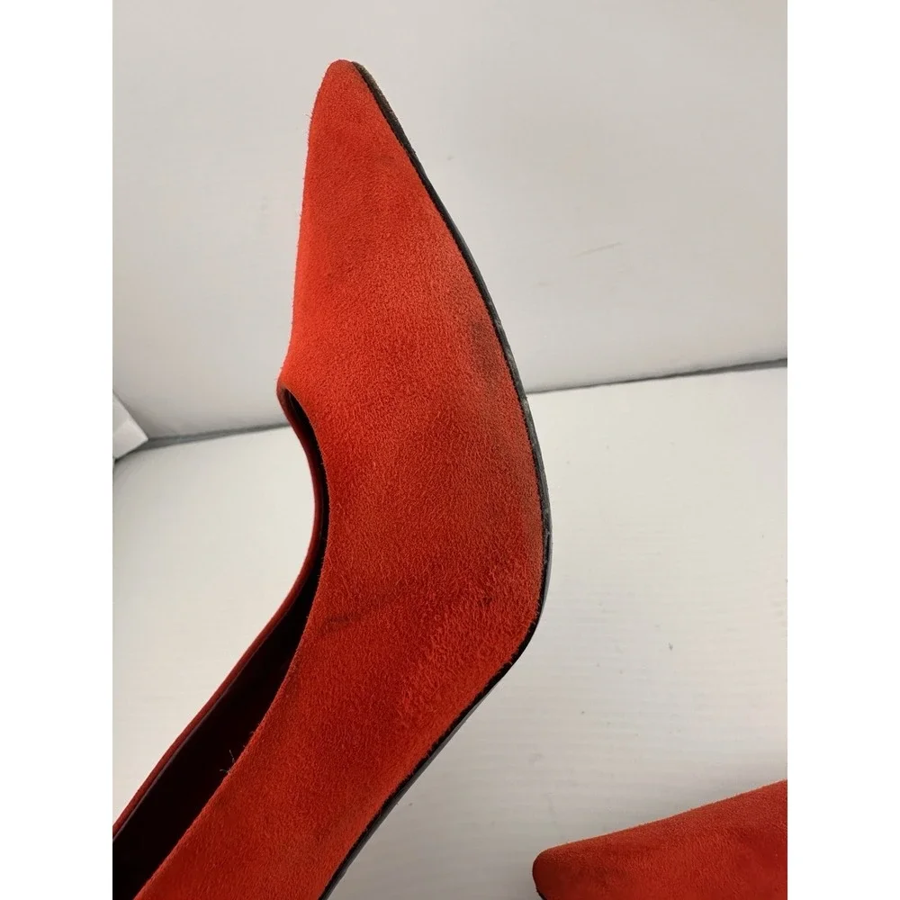 Celine Orange-Red‎ Suede Pointed Toe Stiletto Heel 39 US 8.5 Boss Power Preppy - Picture 10 of 11